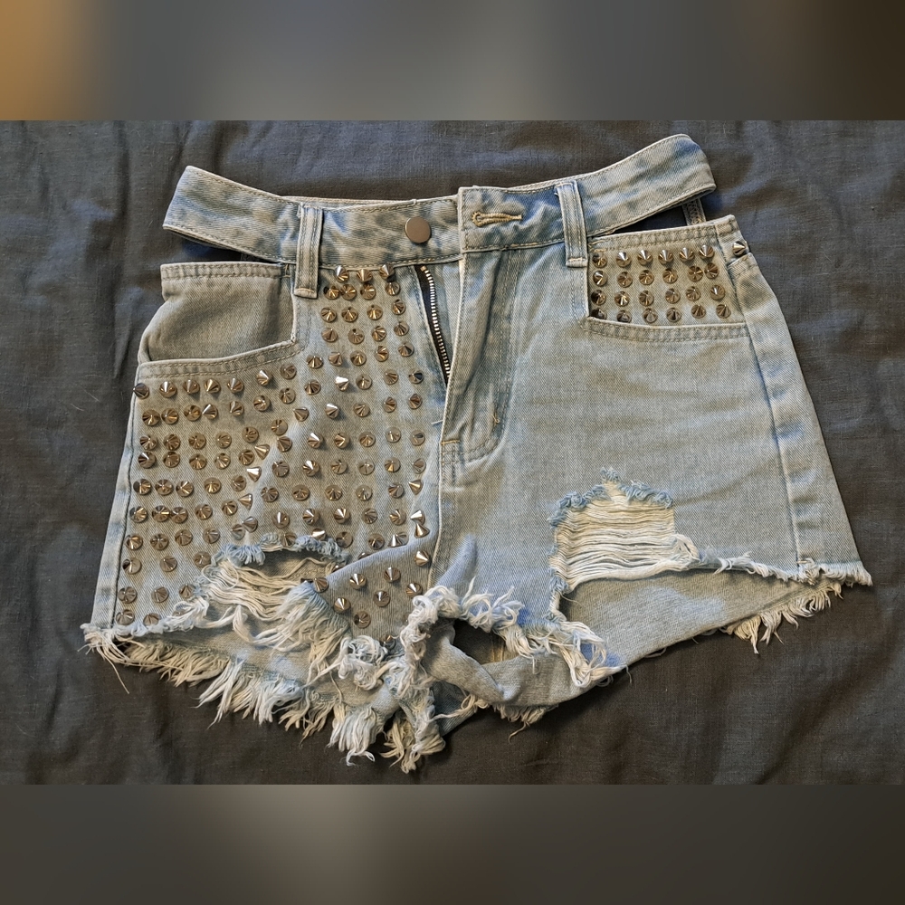 Studded Denim Shorts